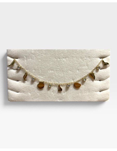 PULSERA ACERO 7 ISLAS PIEDRAS BLANCAS