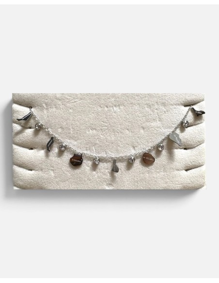 PULSERA ACERO 7 ISLAS PIEDRAS BLANCAS
