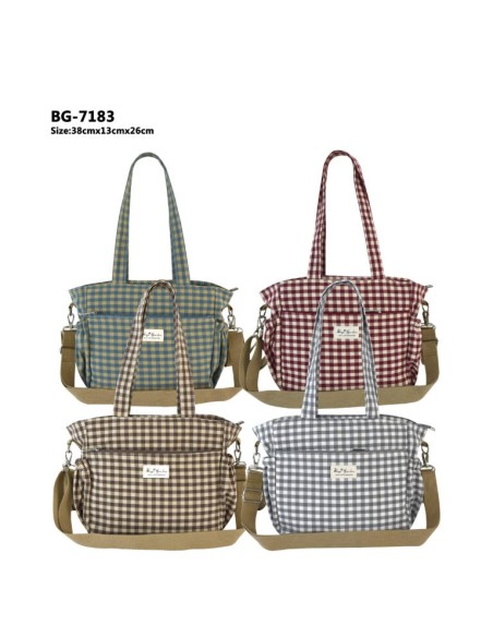 BOLSO ORGANIZADOR 3 EN 1 A CUADROS ALGODON