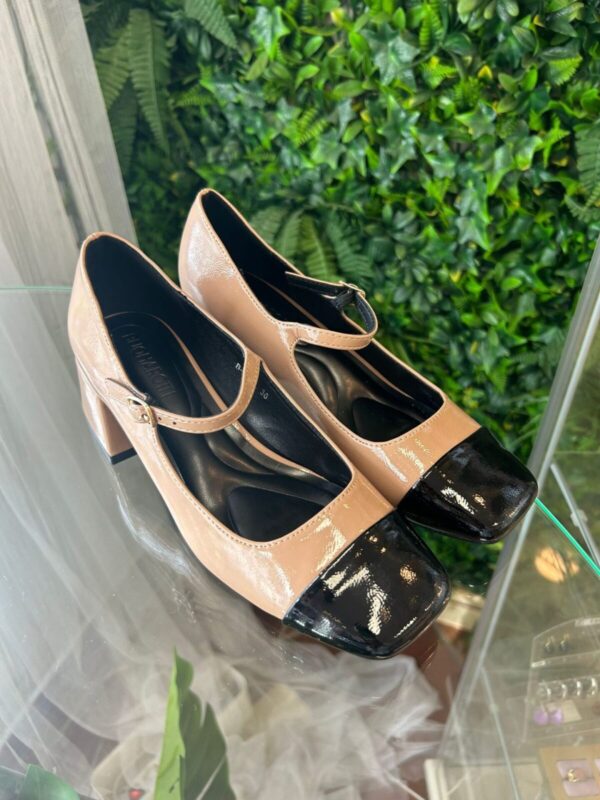 Zapato tacon bicolor mercedita beige/negro - Imagen 6