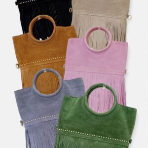 Bolso piel aro flecos