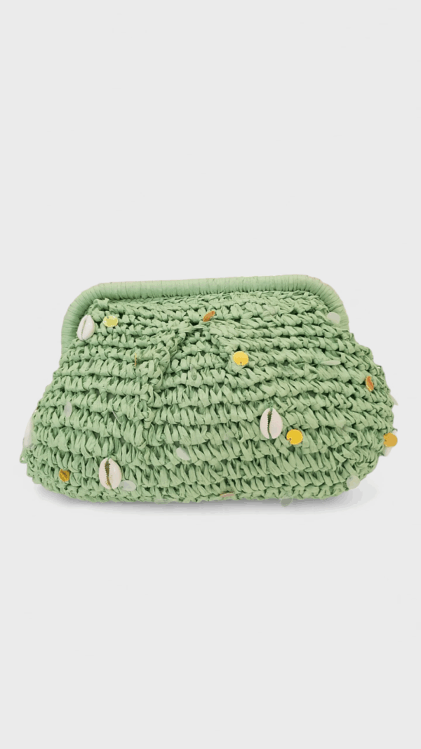 Bolso Rafia Mano Bicolor Conchas - Imagen 6