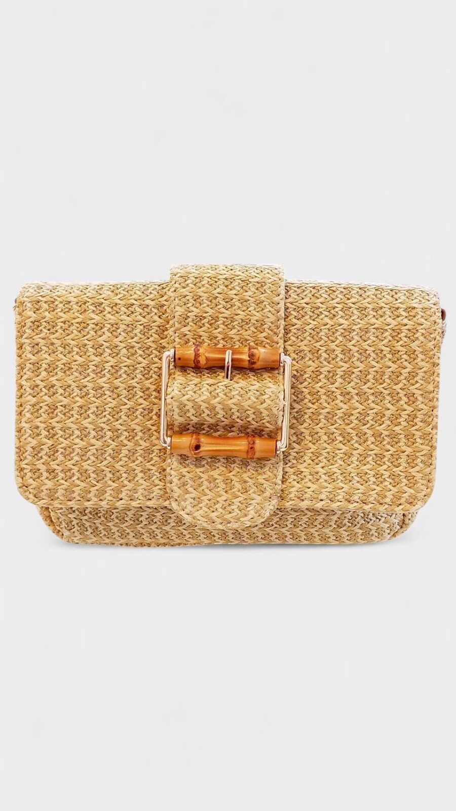 Bolso rafia bandolera hebilla madera