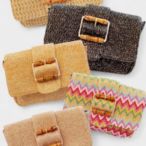 Bolso rafia bandolera hebilla madera