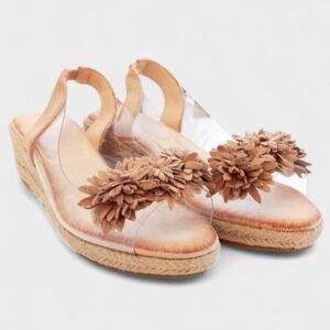 Cuña baja transparente flor kaki