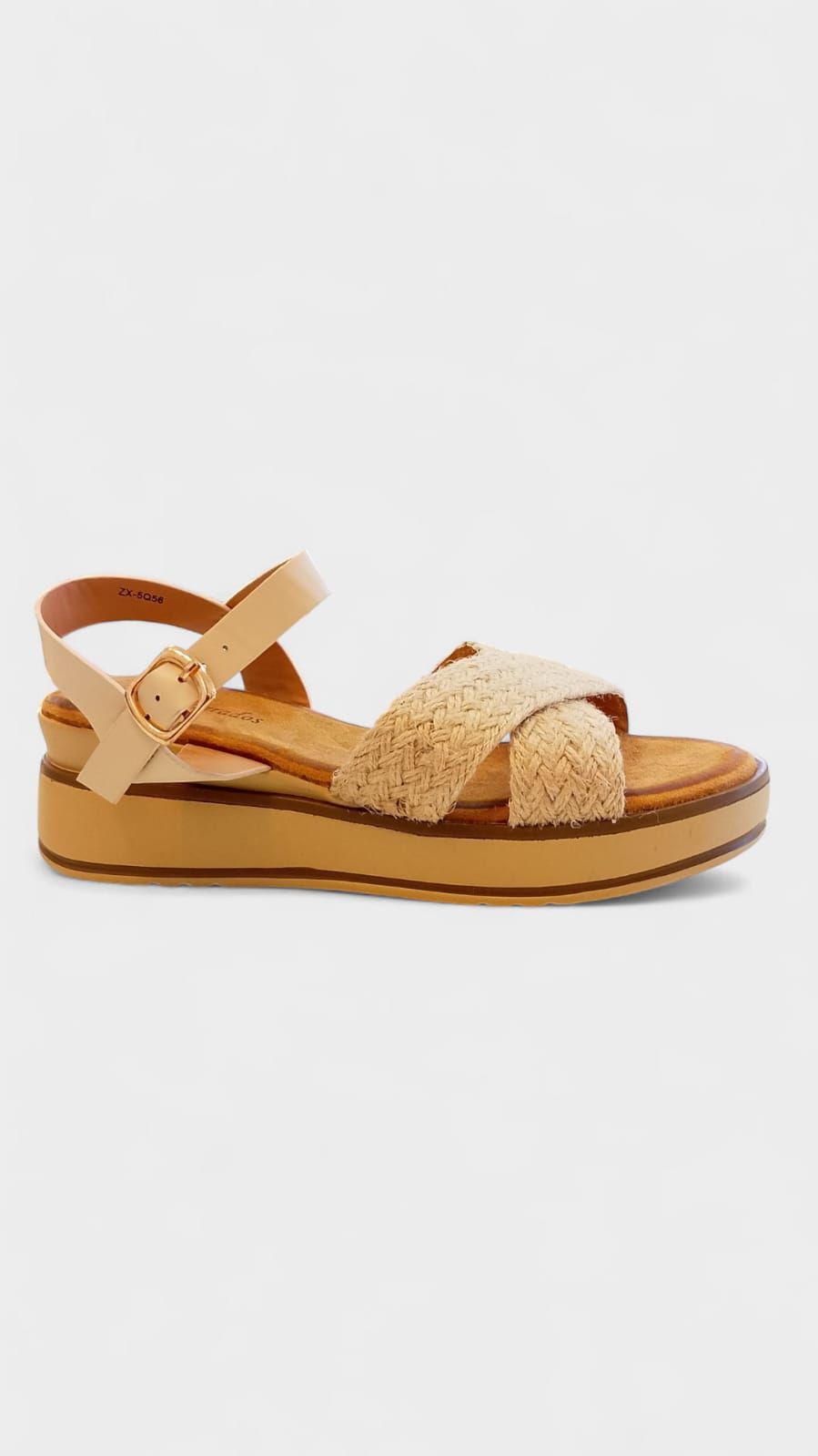 Sandalia cuña cruzada beige - Imagen 3