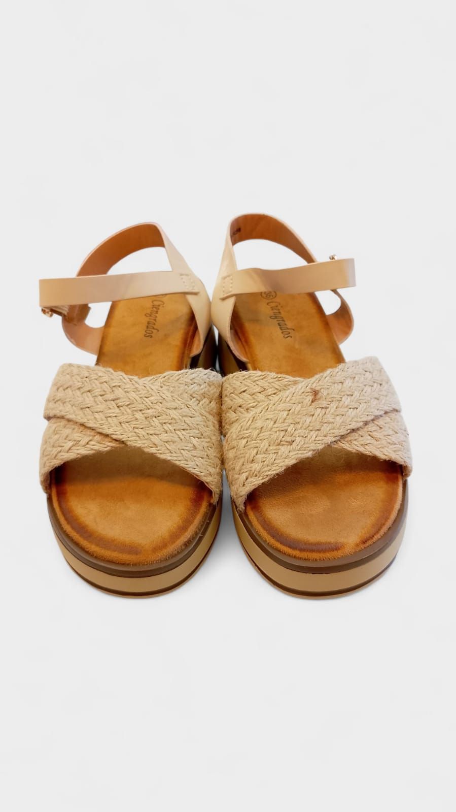 Sandalia cuña cruzada beige - Imagen 4