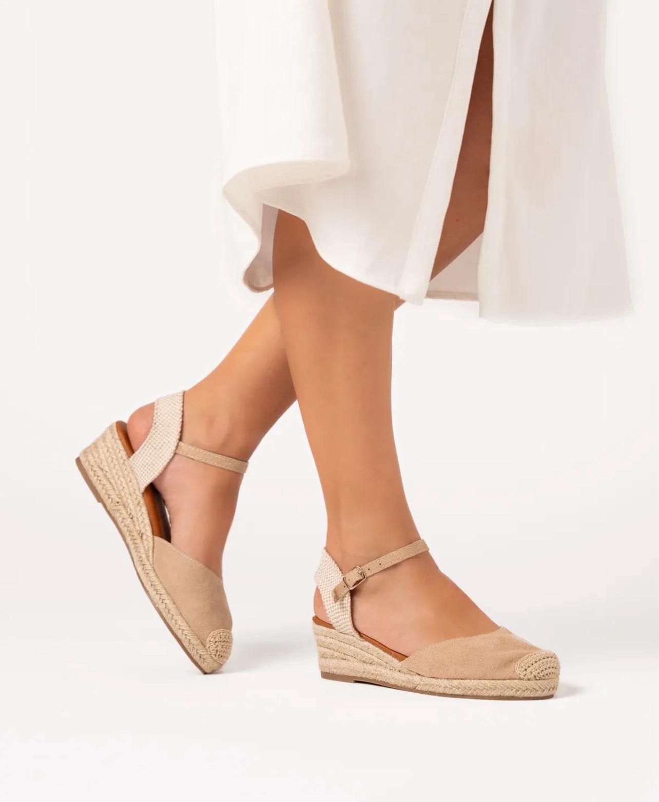 Cuña piel baja bombai beige - Imagen 3