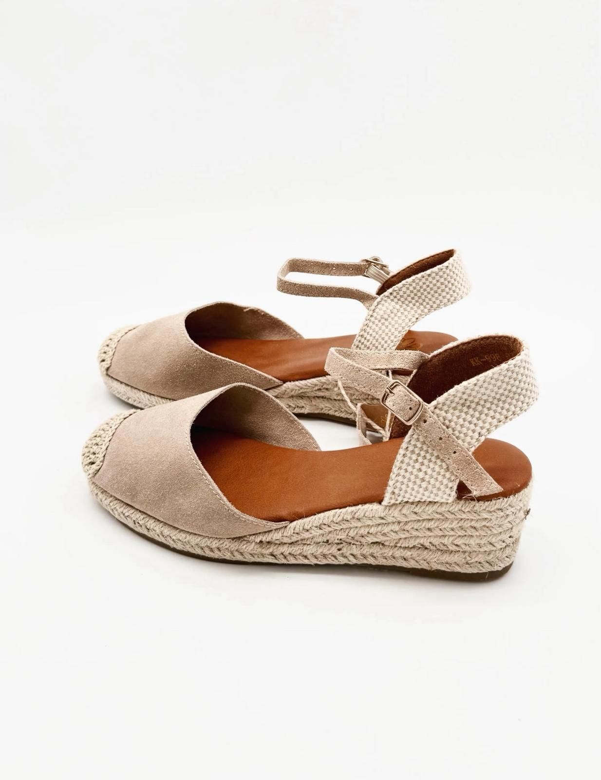 Cuña piel baja bombai beige