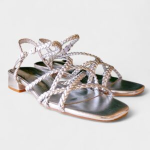 Sandalia mini tacon tiras plata