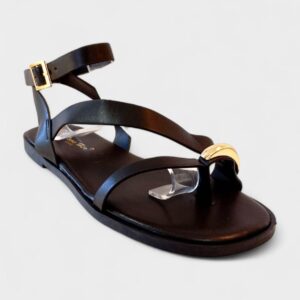 Sandalia plana tiras chapa dedo pulsera new negro
