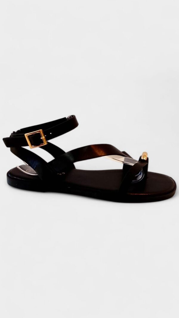 Sandalia plana tiras chapa dedo pulsera new negro - Imagen 3