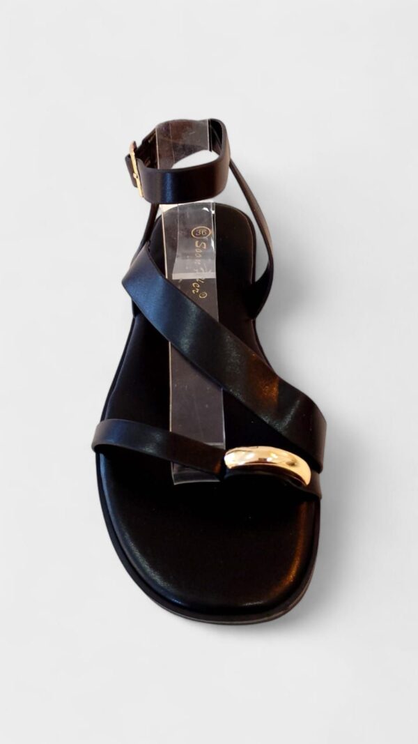 Sandalia plana tiras chapa dedo pulsera new negro - Imagen 4