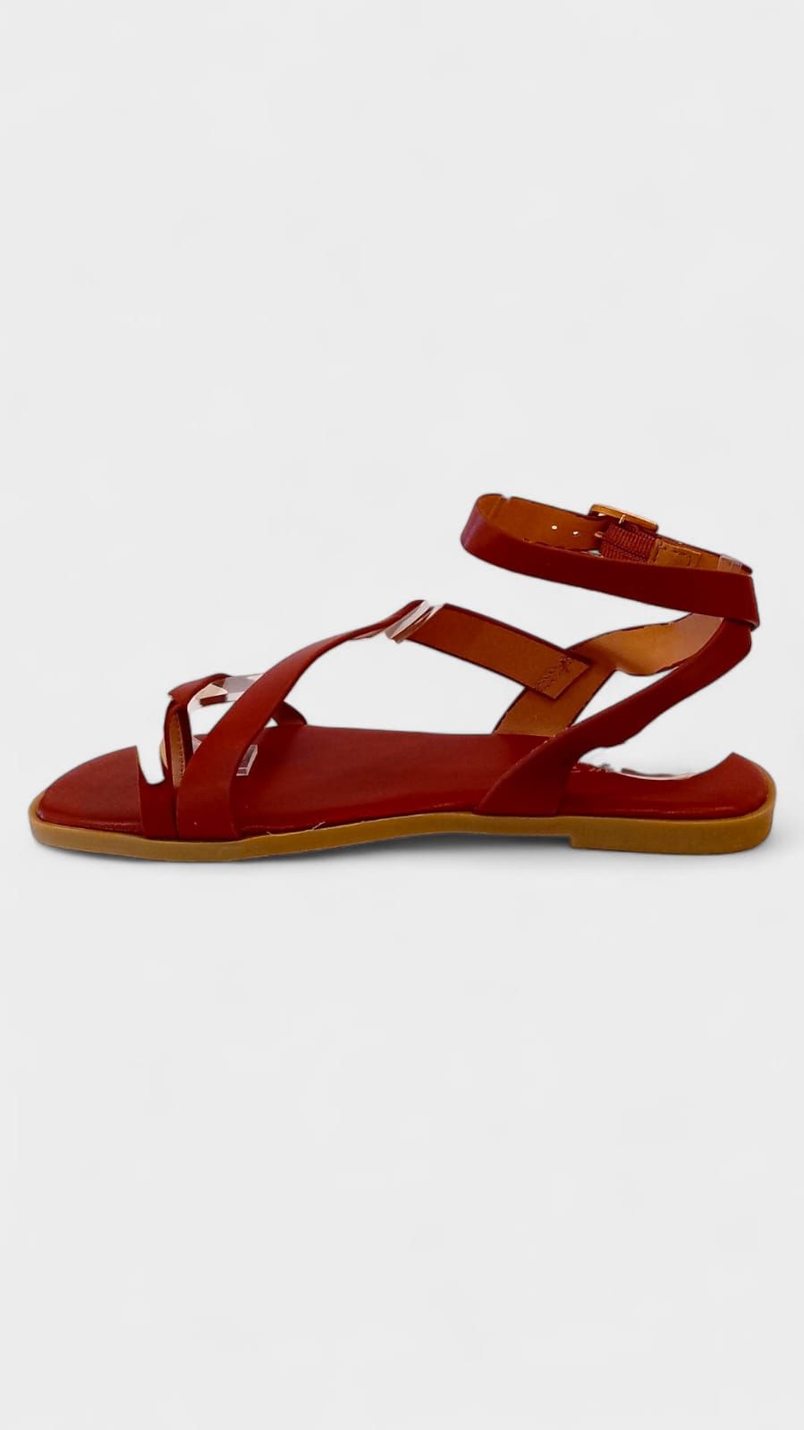Sandalia plana tiras chapa dedo pulsera new teja