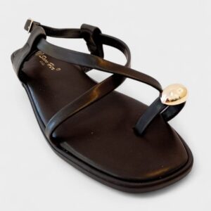 Sandalia plana tiras chapa dedo new negro