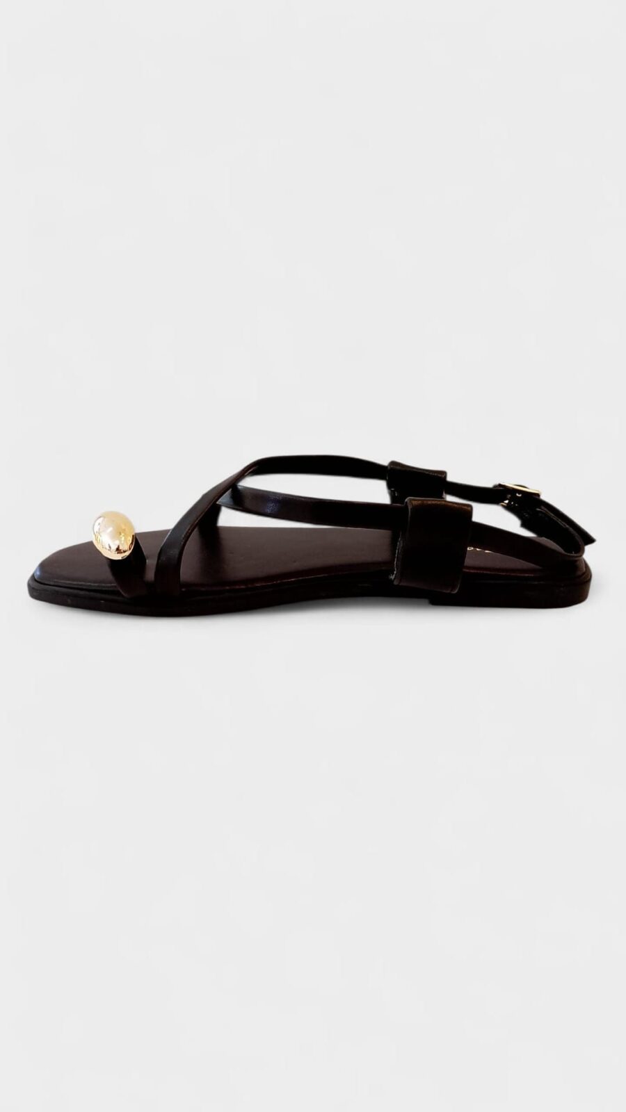 Sandalia plana tiras chapa dedo new negro
